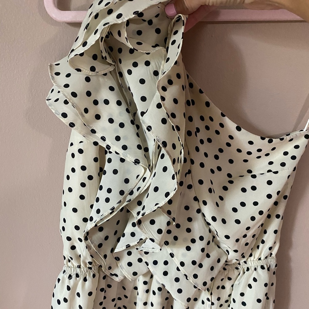 Black & White Polka Dot Ruffle One Shoulder Dress